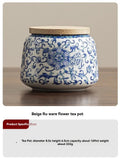 Ru Kiln tea jar, blue-and-white ceramic canister, airtight tea storage, floral tea container, V1102-122-23629-CYN-1