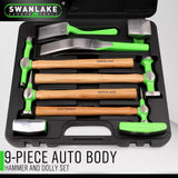 SWANLAKE 9-Piecce Auto Body Hammer and Dolly Set, Heavy Duty Car Body Dent Repair Tool Kit with V465-66132