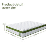 BedStory Queen 30cm Hybrid Mattress Cooling Gel Memory Foam 5 Zone Pocket Spring Bed Temperature XFGH-MA-D-PC-30-Q-WH
