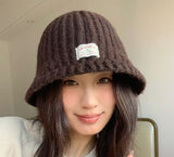 Knitted CoffeeTone Bucket Hat, Adjustable 5658cm, Christmas & Halloween Warm Daily Headwear, Soft V1221-XM-LB5124-ZS155