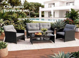 Gardeon 4-Piece Outdoor Sofa Set Coffee Table Chair Rattan Furniture Black ODF-4PCS-BST04-BK-AB