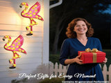1Pack Metal Flamingo Outdoor Wall Decor, Solar Ambient Landscape Lights with Flower LED Auto On/Off, V1107-124-20237-PNK-1PACK