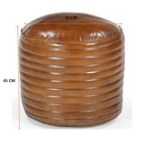 CARAMEL GROOVED LEATHER OTTOMAN V742-M21066