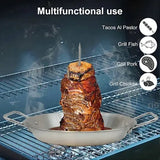 Vertical Stainless Steel Shawarma Skewer Rack with 3 Removable Spikes and Drip Pan for BBQ Roasting, V1189-LC-HW-00694