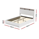 Artiss Bed Frame Gas Lift LED Beds Base Platform White PVC Leather Storage Headboard - Queen BFRAME-G-SUNSET-Q-WH-ABC