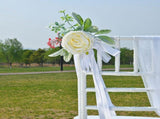 Wedding Aisle Decorations Artificial Flowers - Rose Chair Back Decor with Ribbons for Wedding V1366-AZ2-W-16515