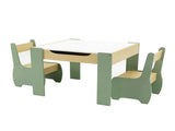 Levede Kids Table and Chairs Set 3-in-1 Chalkboard Storage Learning Dining Desk TB1027-GN-AU