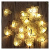 20 White 3D Hollowed Rattan Heart-Shaped 3M String Fairy Lights, Battery Indoor & Outdoor V382-WHHRTRATTBATT20