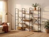 CARLA HOME 12 - Shelf Bookcase - Wood Metal Display Shelf - Brown - Rustic - Steel V178-36439