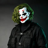 Cyberpunk Joker PVC Full Face Mask with Green Curly Wig Mechanical Punk Cosplay Prop for Halloween V1232-JFMJ-WSJ-003