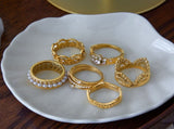 6-Piece Vintage Gold-Plated Stainless Steel Ring Set for Women - Waterproof Hypoallergenic Stackable V888-ELOSUNG52379