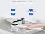 White Rechargeable Electric Spin Scrubber - Waterproof Power Cleaning Brush with 5 Heads & Digital V888-ELOSUNG27766