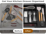 Black Extra Large Expandable Silverware Organizer, BPA Free Food Safe Cutlery and Kitchen Utensil V1237-MS-724-079