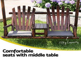Gardeon Outdoor Wooden Swing Chair with Canopy Middle Table Charcoal GSC-W2S-CUP-CC-AB