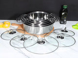 5-Piece Large Stainless Steel Stockpot Set with Glass Lids for Cooking and Kitchen Use V1369-AZ3-W-18739