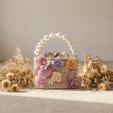 Floral Pearl Basket Bag Gold Mesh Hard Case Evening Bag, 3D Orchid Handbag for Cheongsam V1232-ZZHDB-001