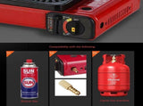 Portable Gas Stove Burner Butane BBQ Camping Gas Cooker With Non Stick Plate Red with Fish Pan and V255-JYT-001-RD