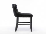 6X Velvet Bar Stools with Studs Trim Wooden Legs Tufted Dining Chairs Kitchen V226-SW1802BK-3