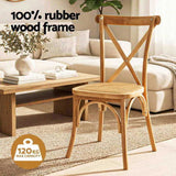 Artiss 2x Dining Chairs Rattan Wooden Kitchen Accent Chair Cafe Lounge Rubber Wood DINC-G-RA-NTX2