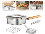 Induction Saucepan - Mini Deep Fryer - Milk Pan - Square Cooking Pot - Stainless Steel - With Frying V1189-WXF-260203-00358