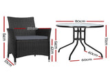 Gardeon 3PC Bistro Set Outdoor Furniture Rattan Table Chairs Cushion Patio Garden Idris ODF-CHAIRSET-630