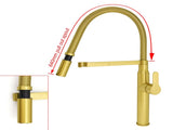 Brushed Gold Tall Kitchen Sink Basin Mixer 360 Swivel Faucet Tap Pull Out Spout V1233-KRD506G