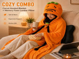 Carrot Hooded Blanket with Black Memory Foam Lumbar Support Pillow, Cozy Wearable Throw Blanket and V888-ELOSUNG54179