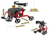 2-in-1 Foldable Aluminium Rollator Walker with Seat, Adjustable Handles, 8" All-Terrain Wheels, V1181-HP002-RD