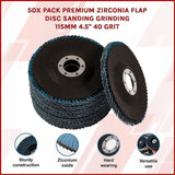 50x Pack Premium Zirconia Flap Disc Sanding Grinding 115mm 4.5" 40 Grit V63-831691