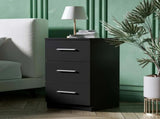 Black White Black Bedside Table with 3 Drawers, Modern Design, 38x35x66cm Storage Cabinet V178-59292