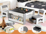 Keezi Kids Table and Chair Set, 4 in 1 Wooden Activity Table with Bookcase, Storage Box and KTC-G-BS-GY