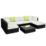 Gardeon 7-Piece Outdoor Sofa Set Wicker Couch Lounge Setting 6 Seater FF-SOFA-BK-7PC-ABC-N