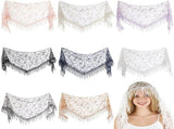 8PCS Triangle Lace Mantilla Set, Floral Triangle Head Covering Scarf, Embroidered Fringe Chapel V1192-AZ-W-18368
