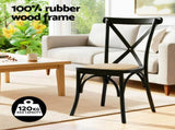 Artiss 4x Dining Chairs Rattan Wooden Kitchen Accent Chair Cafe Lounge Rubber Wood DINC-G-RA-BKX4