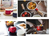 Non-Stick Enamel Milk Pan with Wooden Handle - Red V1263-JX-3399