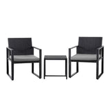Gardeon 3PC Outdoor Bistro Set Patio Furniture Wicker Dining Chairs Table Cushion Black ODF-BISTRO-RATST-BK