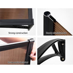 Instahut Window Awning Door Canopy 1m x 4m Brown Sheet Black Plastic Frame AWN-PC6MO-1X4-BR