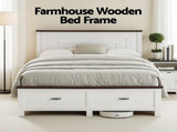 Artiss Double Wooden Bed Frame with 2 Drawer Platform Bed with 108cm Solid High Headboard White Bed WBED-F-RAWDO-D-WH-ABC