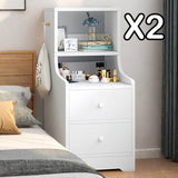 2x bedside table set with shelves and drawers modern white design V360-ZC-FNBT0037-WT-86-47X2