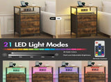 Nightstand with RGB LED Light and Charging Station, Brown, 40x30x70cm V178-59299