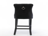 4X Velvet Bar Stools with Studs Trim Wooden Legs Tufted Dining Chairs Kitchen V226-SW1802BK-2