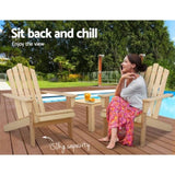 Gardeon 3PC Adirondack Outdoor Table and Chairs Wooden Beach Chair Natural FF-BEACH-UF-CH-NW-3PC