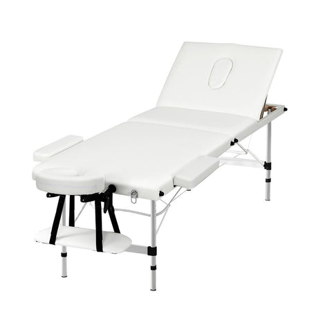 Zenses Massage Table 65cm Portable 3 Fold Aluminium Beauty Bed White MT-ALUM-GA301-WH-65