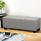 Artiss Storage Ottoman Blanket Box 97cm Button Linen Grey OTM-BT-LINEN-LI-GY