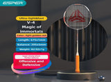 ESPER V4 Badminton Racket 82g Lightweight 4U Full Carbon Fiber All-Around Professional Match V1232-YMQPV4001