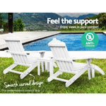 Gardeon 5PC Adirondack Outdoor Table and Chairs Wooden Sun Lounge Patio Furniture White FF-BEACH-UF-5SET-AB