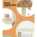 i.Pet Cat Tree 138cm Tower Scratching Post Scratcher Wood Bed Condo House Rattan Ladder PET-CAT-RATTAN01-BE