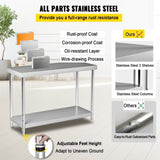 Stainless Steel Prep Table, 122 x 46 x 86 cm, 250kg Load Capacity Heavy Duty Metal Worktable with V952-J48X18X34INCH1I8LV0