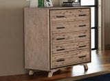 Tallboy with 5 Storage Drawers Solid Acacia Wooden Frame in Silver Brush Colour V43-TBY-SSH