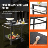 Outdoor Grill Dining Cart with Double-Shelf, 55*55cm BBQ Movable Food Prep Table, Multifunctional V952-JSHWBCTC5565WNHR1V0